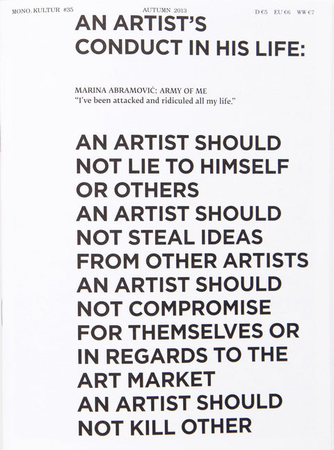 mono.kultur #35, Marina Abramovic: Army Of Me