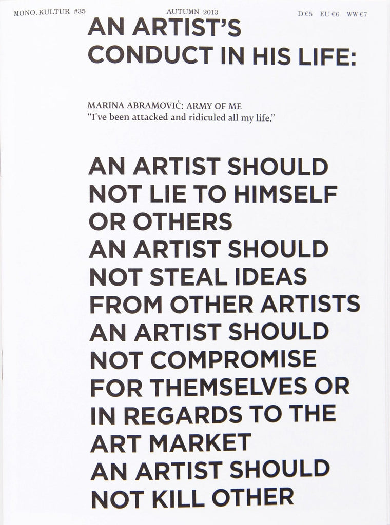 mono.kultur #35, Marina Abramovic: Army Of Me