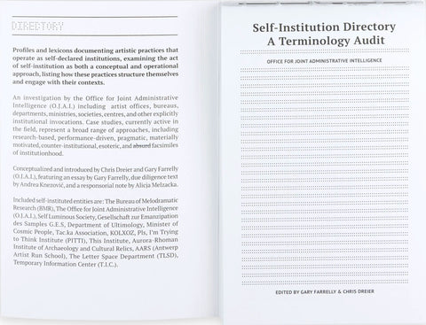 Self-Institution: A Terminology Audit, Office for Joint Administrative Intelligence